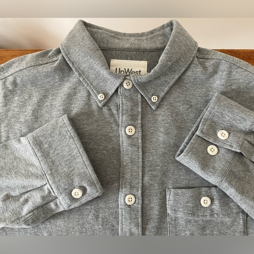 Upwest Cotton Jersey Long Sleeve Button Up Shirt Grey Workwear Men’s Sz L